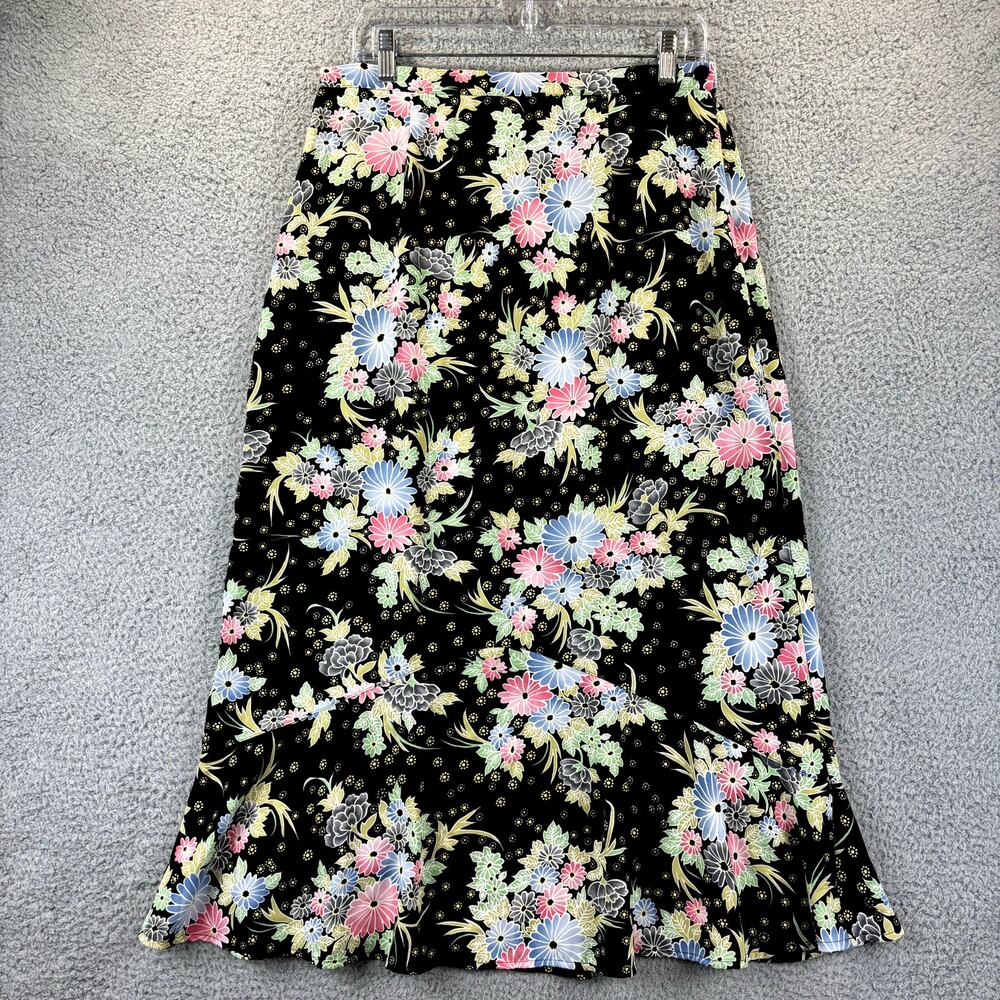 VTG 90s Skirt Sz 14 Cottagecore Feminine Girlcore Floral Modest Midi Ruffle Hem - Picture 2 of 10
